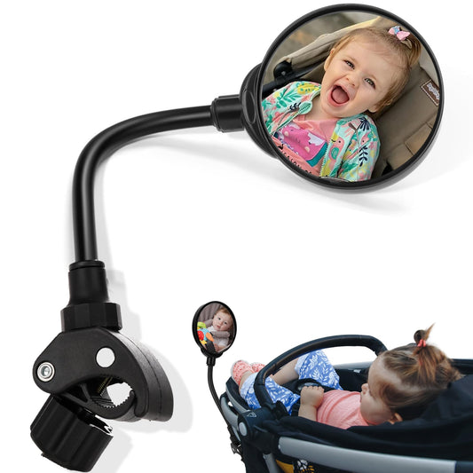 Stroller Mirror - Adjustable 360° Stroller Mirror to See Your Babys Face on Stroller Walks Baby Shower Gifts for New Mom New Parents Universal Stroller Accessories (C-Clamp)